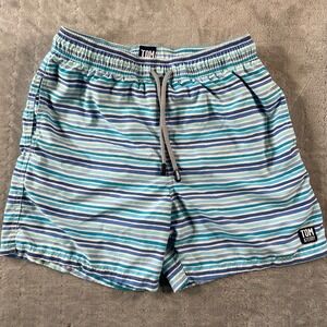 Tom & Teddy Swim Trunks Mens S Blue Stripped Quick Dry Lined Beach Resort